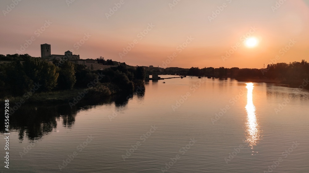 Dawn in Zamora city and Douro river, Castile Leon, Spain