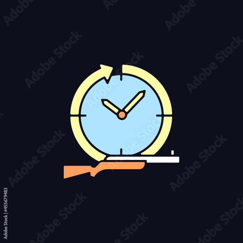 Hunting year-round RGB color icon for dark theme. Pursue and capture prey. Wildlife animals killing. Isolated vector illustration on night mode background. Simple filled line drawing on black