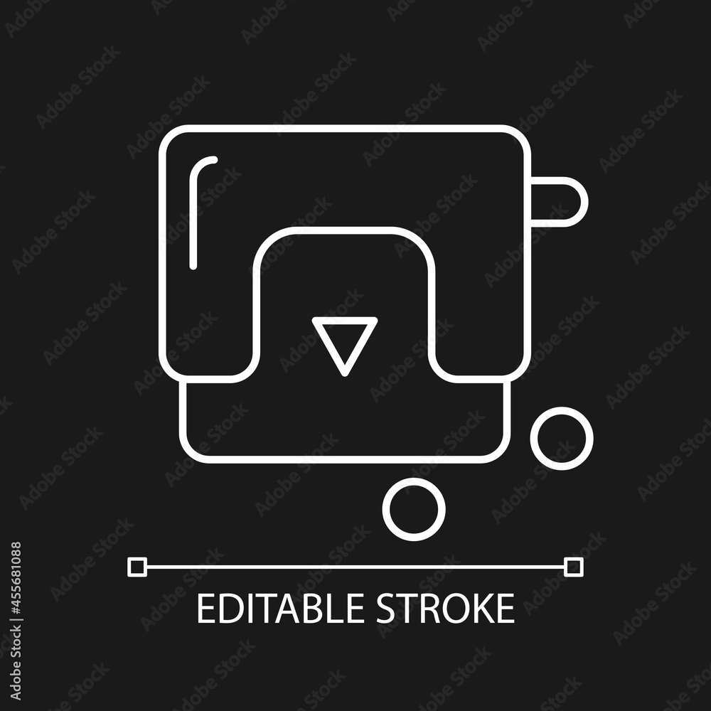 Hole-punch white linear icon for dark theme. Paper puncher. Device for office. Punching machine. Thin line customizable illustration. Isolated vector contour symbol for night mode. Editable stroke Hole-punch white linear icon for dark theme. Paper puncher. Device for office. Punching machine. Thin line customizable illustration. Isolated vector contour symbol for night mode. Editable stroke