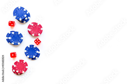 Casino gambling chips - poker background. Red and blue chips