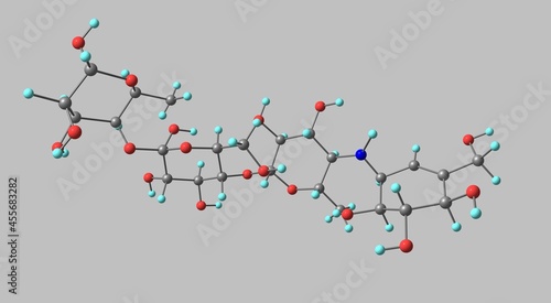Acarbose molecular structure isolated on grey