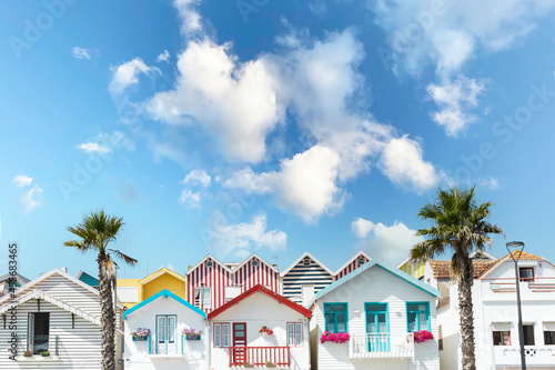 Nice colored and striped houses in Costa Nova, Aveiro, Portugal
