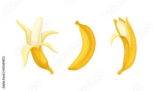 Banana as Elongated, Edible Fruit Covered with Yellow Rind Vector Set
