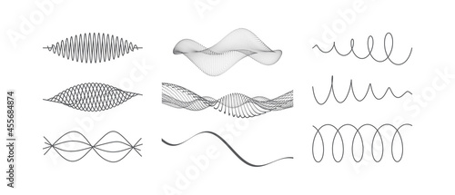 Abstract digital wave with dynamic particles. Sound waves set. Big data visualization. 3d vector illustration for business, science or technology.