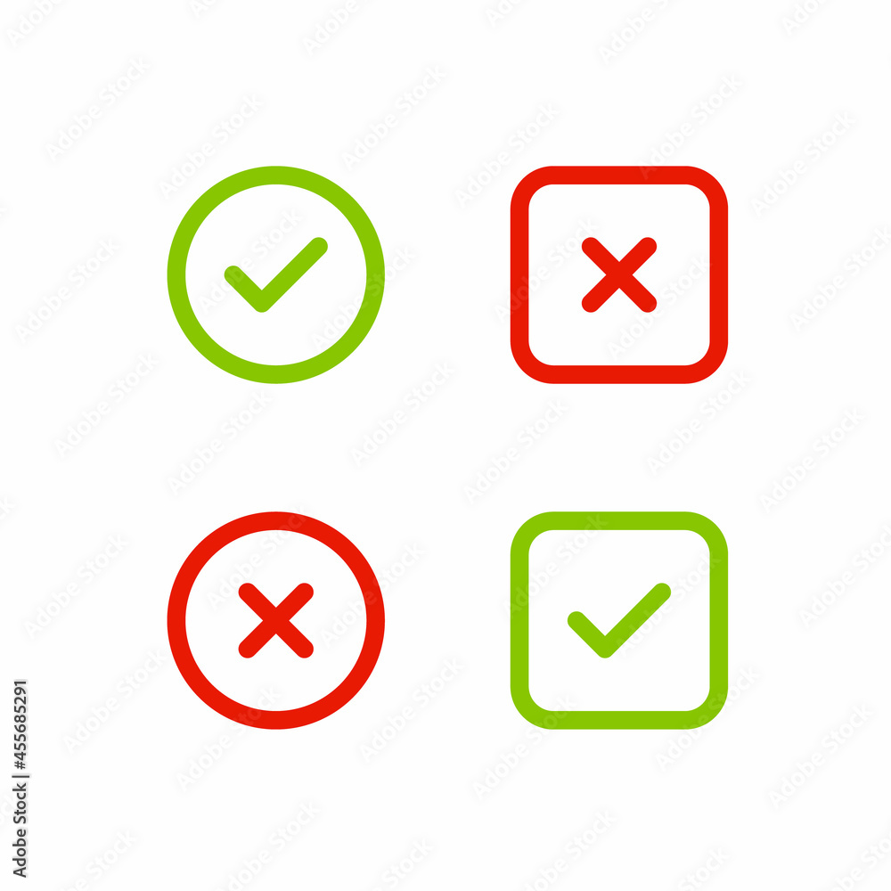 Right and Wrong, Check Mark Icon Vector in Line Style Right and Wrong, Check Mark Icon Vector in Line Style