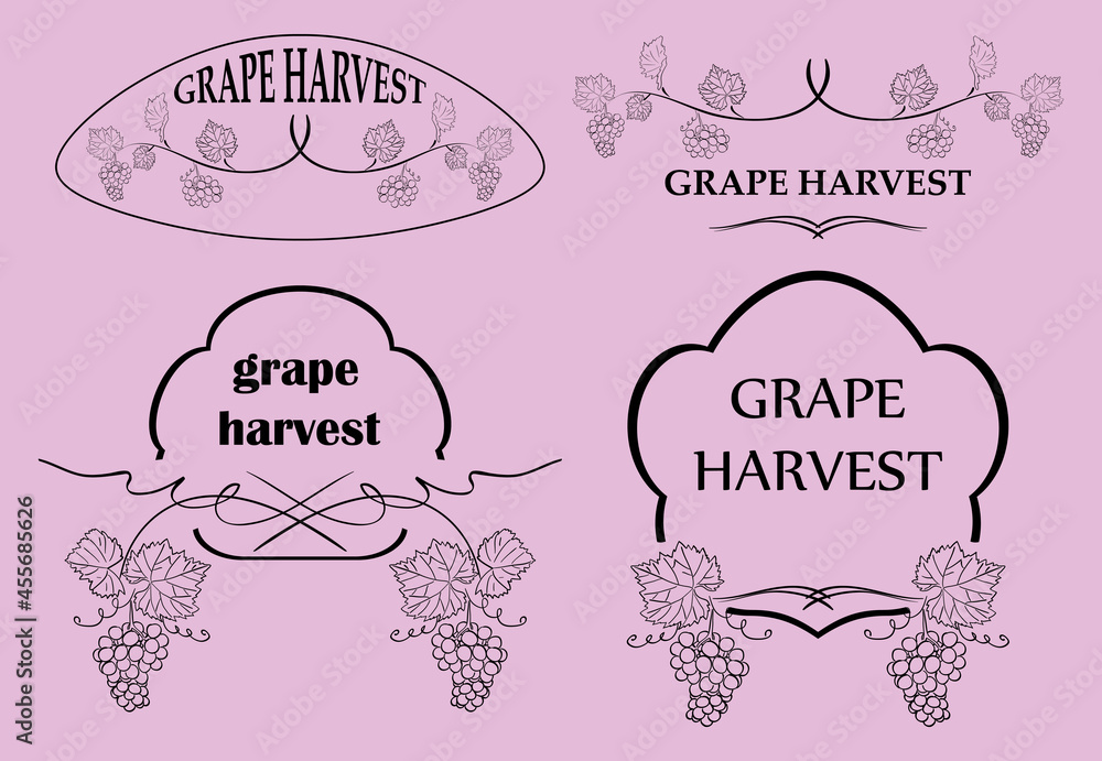 decorative frames with grape for grape harvest - vector set for event decorative frames with grape for grape harvest - vector set for event