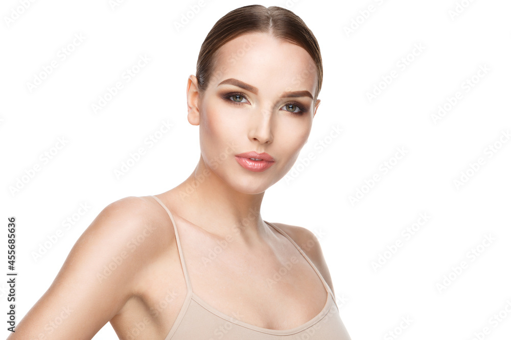 Beautiful Young Woman with Clean Fresh Skin isolated on white background Beautiful Young Woman with Clean Fresh Skin isolated on white background