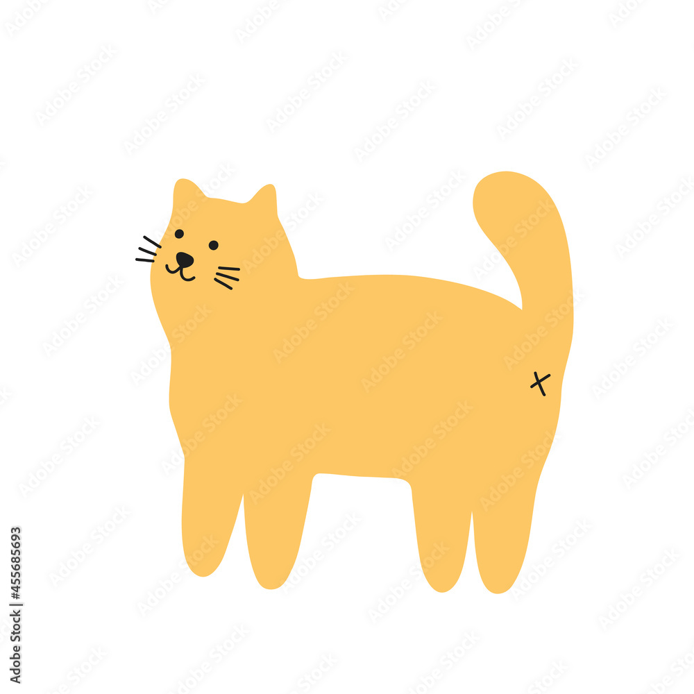 Playful yellow cat. Adorable sweet kitty pet. Flat vector illustration isolated on white background. Playful yellow cat. Adorable sweet kitty pet. Flat vector illustration isolated on white background.