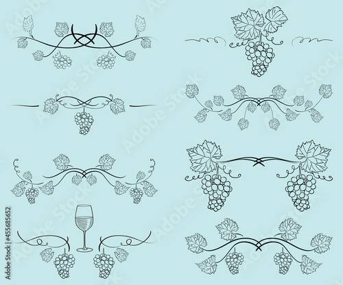 curved dividers with grape branches - decorative vector design elements