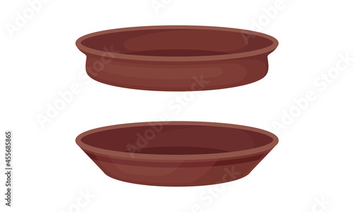 Clay Kitchenware and Ceramic Vessel with Plate Vector Set