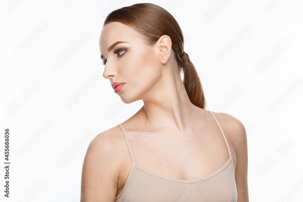 Beautiful Young Woman with Clean Fresh Skin isolated on white background Beautiful Young Woman with Clean Fresh Skin isolated on white background