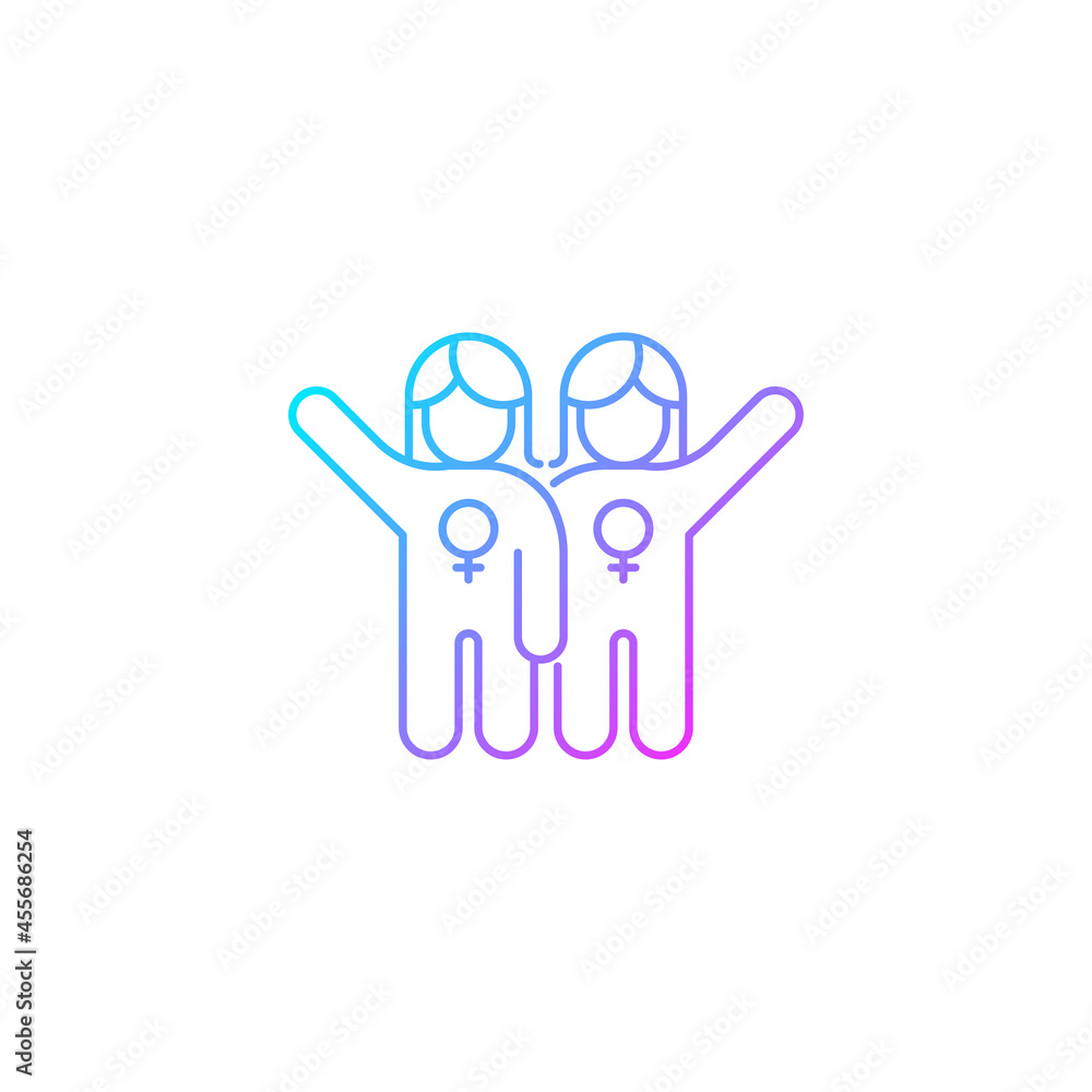 Fototapeta premium Female friendship gradient linear vector icon. Sisterhood. Girl power. Like-minded women. Supporting each other. Thin line color symbol. Modern style pictogram. Vector isolated outline drawing
