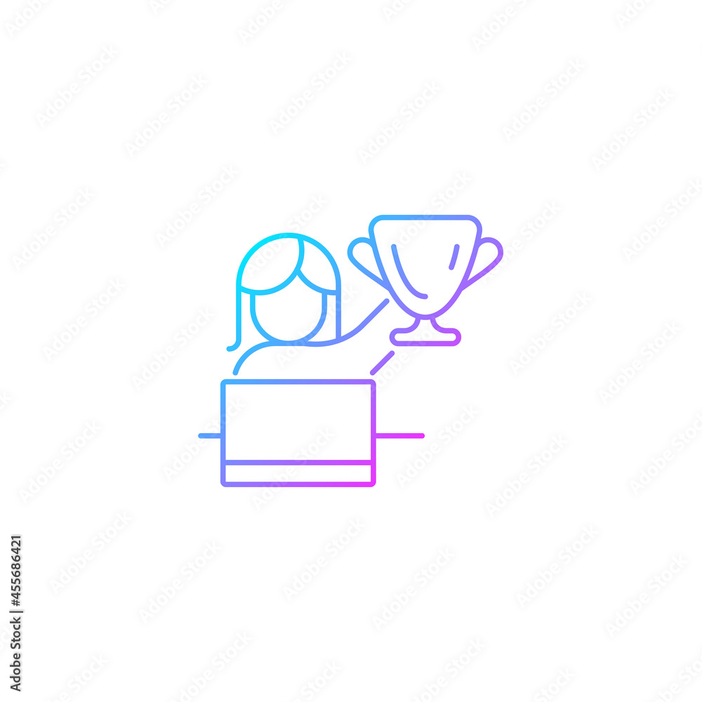 Woman in leadership role gradient linear vector icon. Attracting female talent. Women empowerment at work. Thin line color symbol. Modern style pictogram. Vector isolated outline drawing Woman in leadership role gradient linear vector icon. Attracting female talent. Women empowerment at work. Thin line color symbol. Modern style pictogram. Vector isolated outline drawing