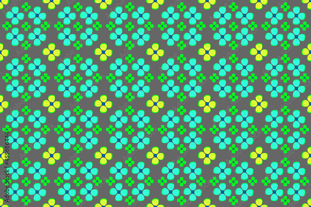 Seamless wallpaper with light blue floral pattern on dark gray background, for printing cute retro fashion fabrics and printed products. Seamless wallpaper with light blue floral pattern on dark gray background, for printing cute retro fashion fabrics and printed products.