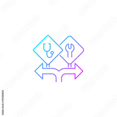 Freedom of choice gradient linear vector icon. Career option for girls. Female empowerment. High-potential women. Thin line color symbol. Modern style pictogram. Vector isolated outline drawing