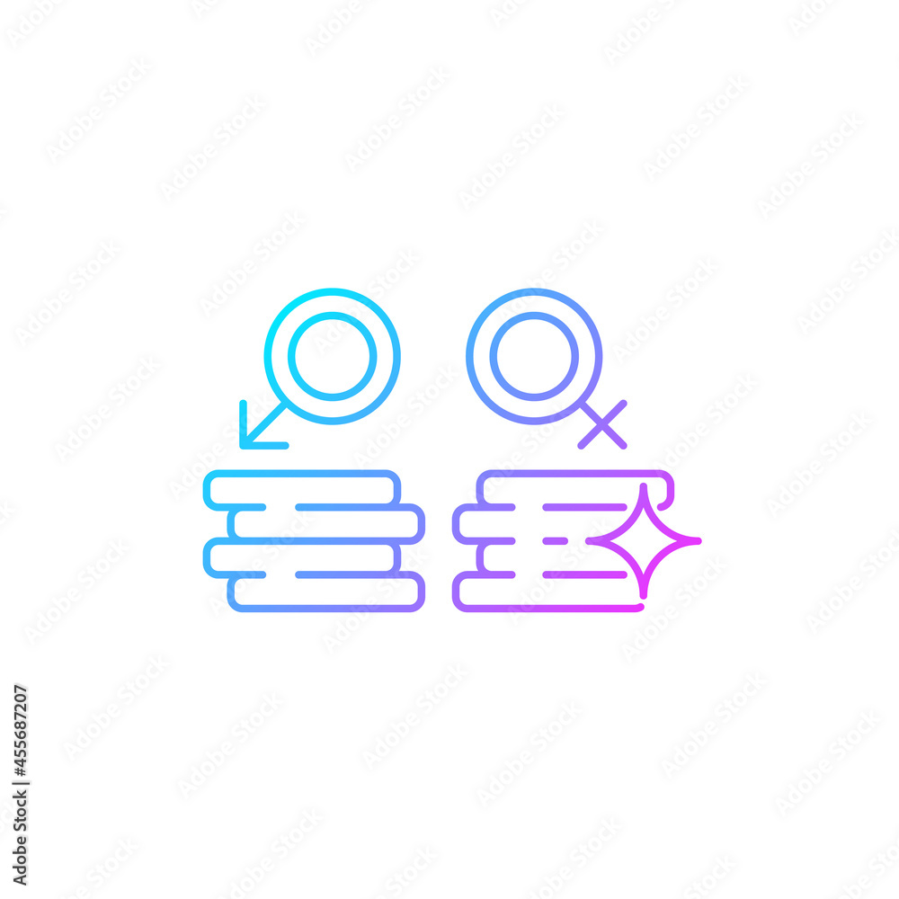 Workplace gender equality gradient linear vector icon. Equal pay for work. Fighting inequality in wages. Equal value. Thin line color symbol. Modern style pictogram. Vector isolated outline drawing Workplace gender equality gradient linear vector icon. Equal pay for work. Fighting inequality in wages. Equal value. Thin line color symbol. Modern style pictogram. Vector isolated outline drawing