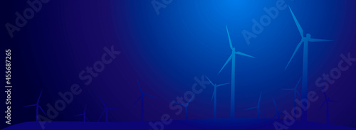 Vector silhouette. Wind generator, power plant. Blue tech background for header