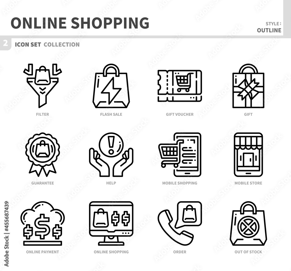 online shopping and e-commerce icon set,outline style,vector and illustration online shopping and e-commerce icon set,outline style,vector and illustration