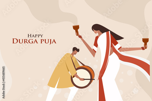 Illustration of people celebrating the Durga Puja Festival in India