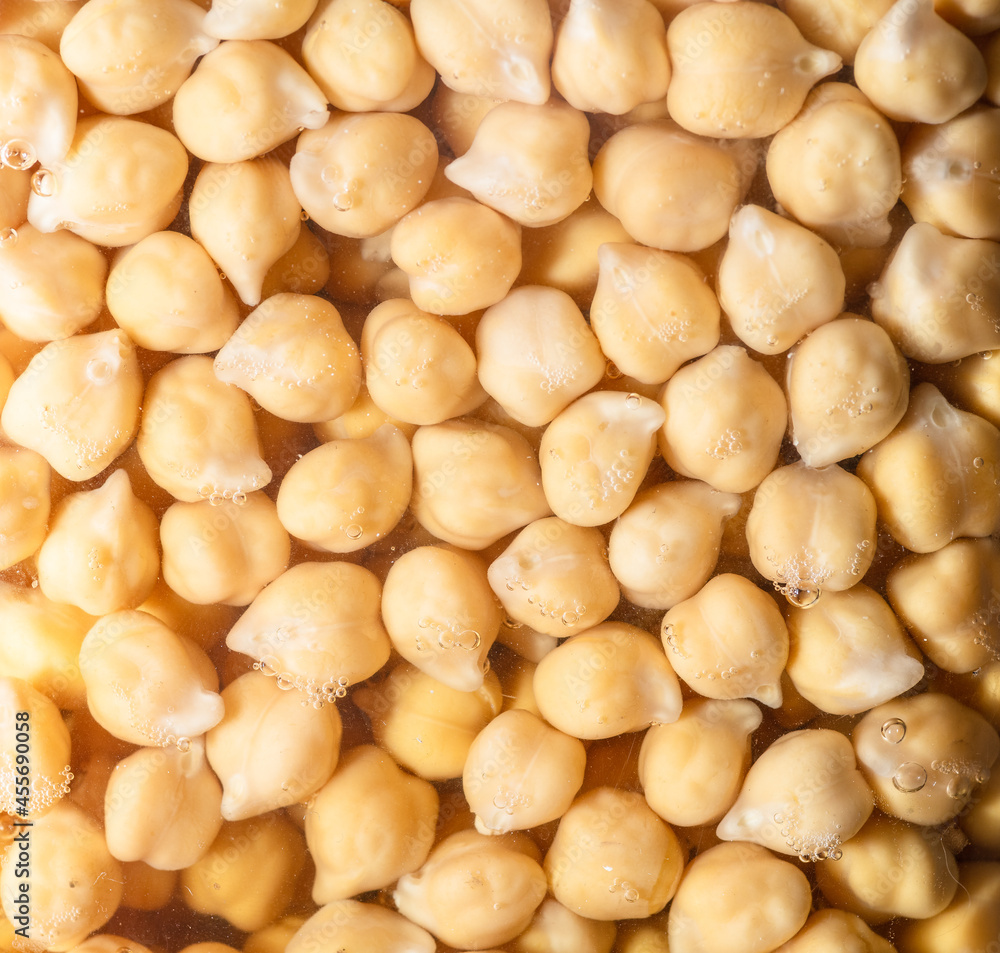 Dry raw chickpeas soaking in water before cooking Dry raw chickpeas soaking in water before cooking