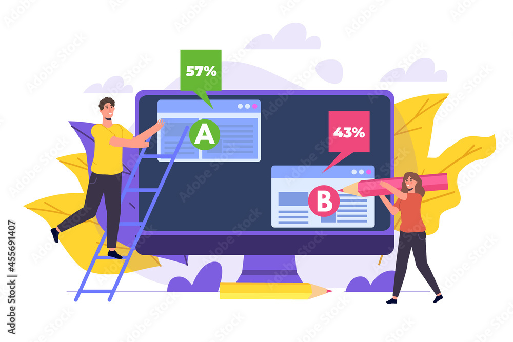 A-B comparison. Split testing concept. Vector illustration.