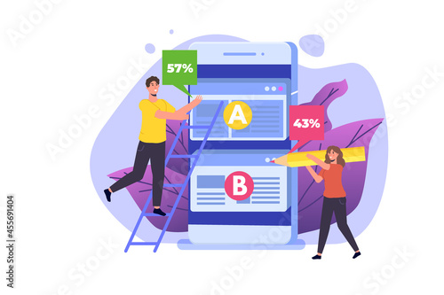 A-B comparison. Split testing concept. Vector illustration.