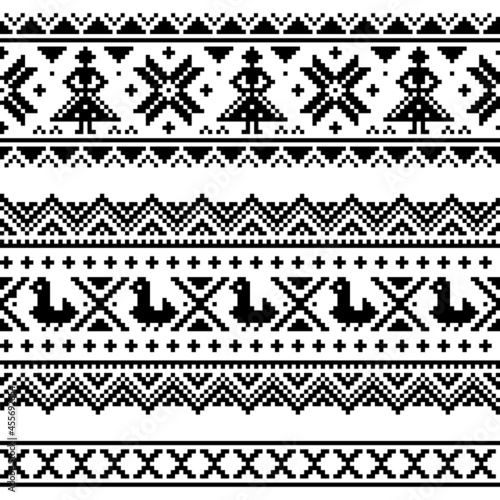 Sami traditional vector design, Lapland winter cross-stitch vector pattern, folk art Scandinavian, Nordic style 