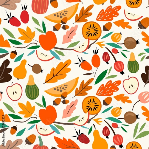 Decorative abstract autumnal seamless pattern, seasonal cut out elements