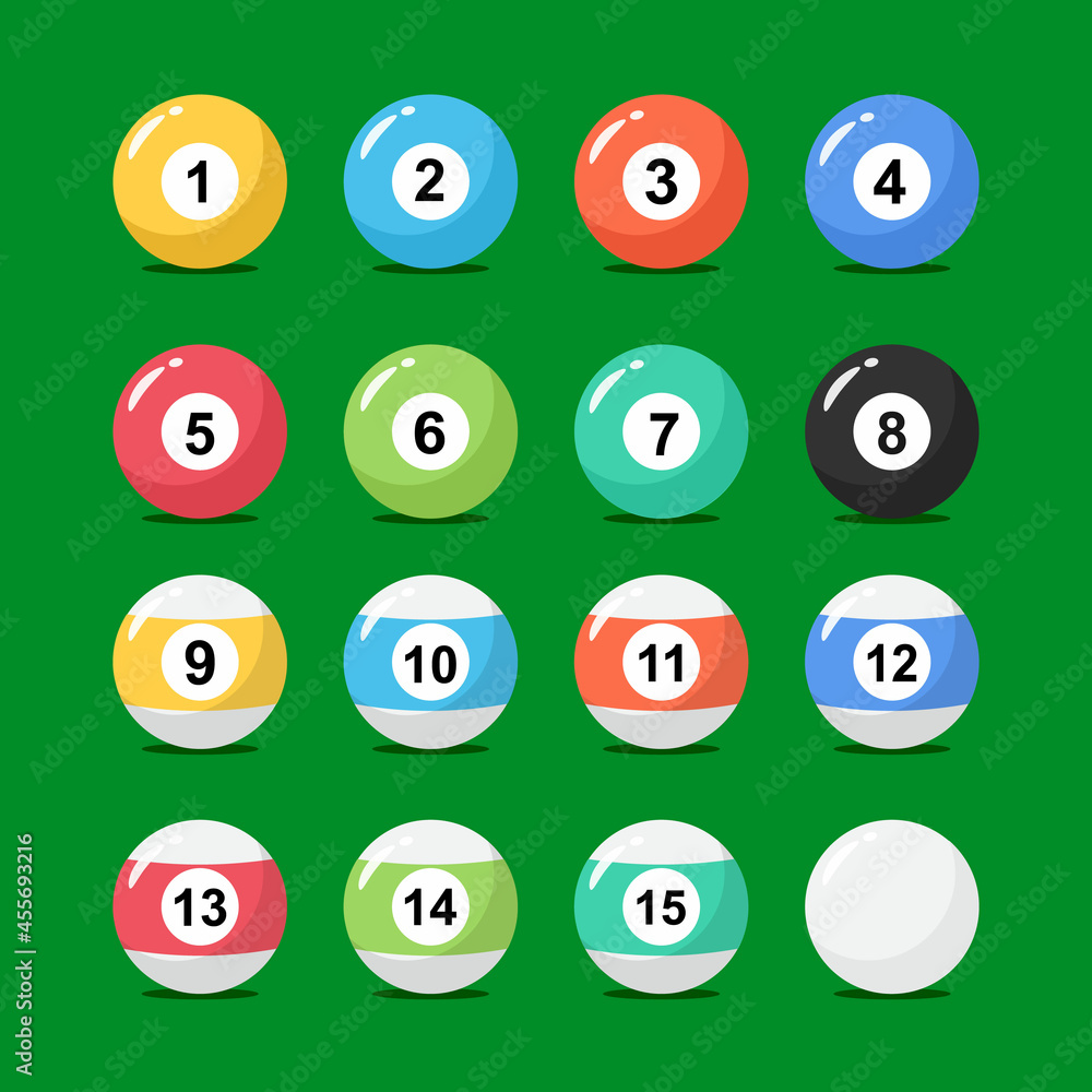 Billiard balls collection in flat style. Set of snooker balls with numbers. Vector stock. Billiard balls collection in flat style. Set of snooker balls with numbers. Vector stock.
