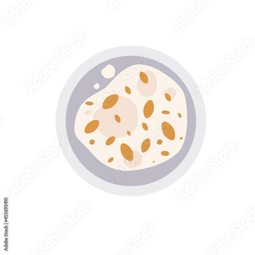 Plate with oatmeal porridge, top view. Vector illustration, isolated image on a white background. For menu design, printed products.