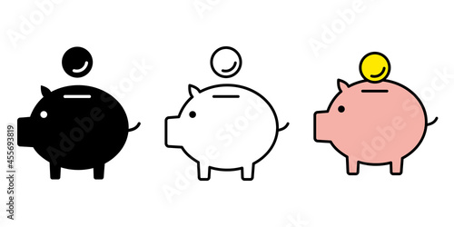 ブタの貯金箱のアイコンイラスト 3種類 Piggy bank icon