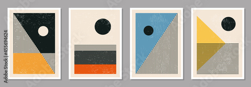 Set of minimal 20s geometric design posters, vector template