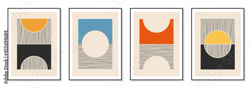 Set of minimal 20s geometric design posters, vector template