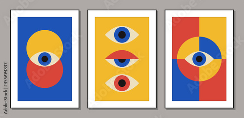 Set of minimal 20s geometric design posters, vector template