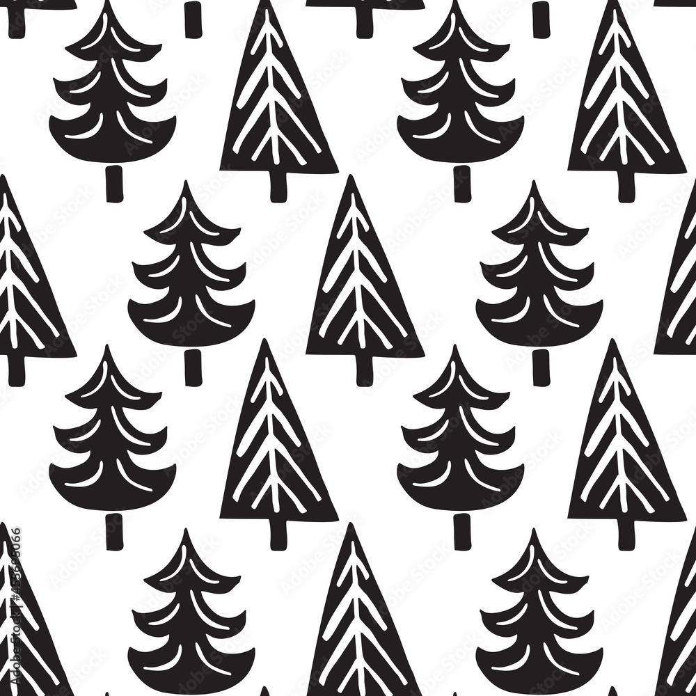 Fototapeta premium Trendy seamless pattern with Christmas trees. Perfect for holiday packing, print, postcard, invitation.