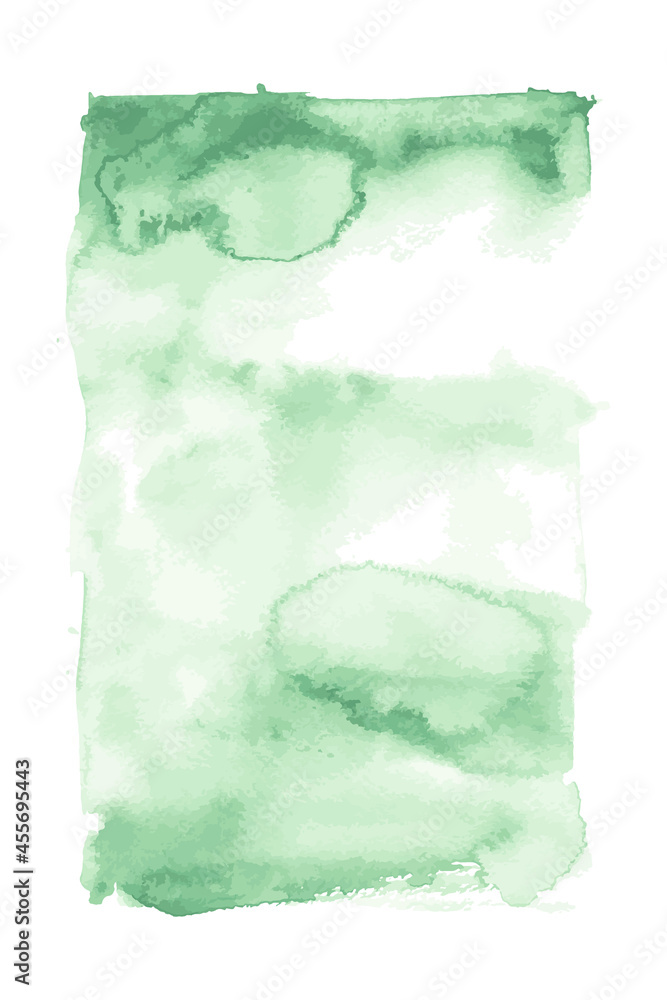 Light green watercolor hand drawn vector stain isolated on white background for design.