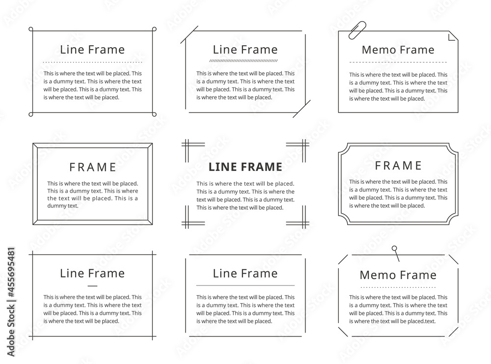 シンプルなフレームのイラストセット テキスト背景 見出し メッセージ 線画 モノクロ Stock Vector Adobe Stock