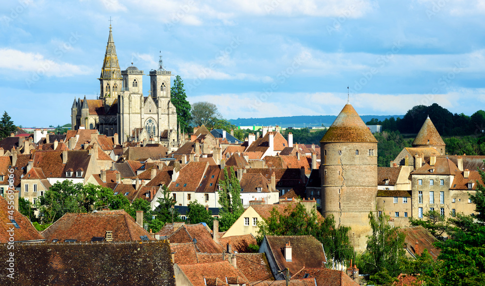 Panoramic view of the Medieval Old town of Semur en Auxois, Burgundy, France