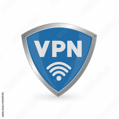 Shield with VPN and WiFi wireless internet icon isolated on white background.VPN protect safety concept. Vector stock