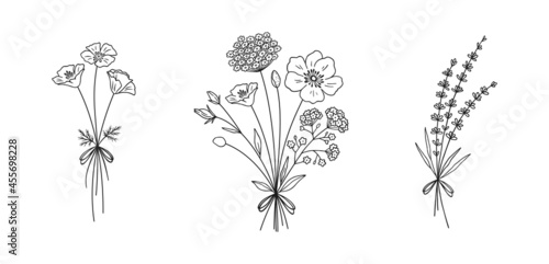 Obraz na płótnie Wildflower line art bouquets set