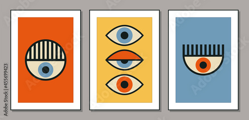 Set of minimal 20s geometric design posters, vector template