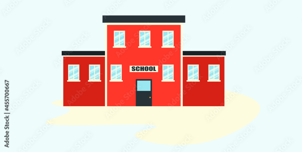 vector school building. flat image of two story red school with windows and door