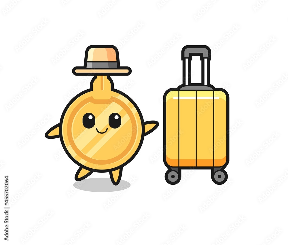 key cartoon illustration with luggage on vacation