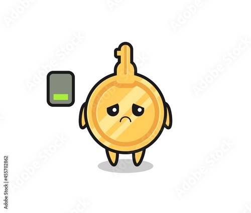 key mascot character doing a tired gesture