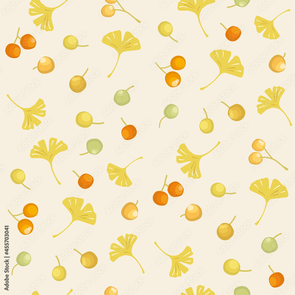Vector seamless pattern with ginkgo leaves and nuts Vector seamless pattern with ginkgo leaves and nuts