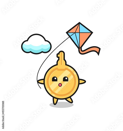 key mascot illustration is playing kite