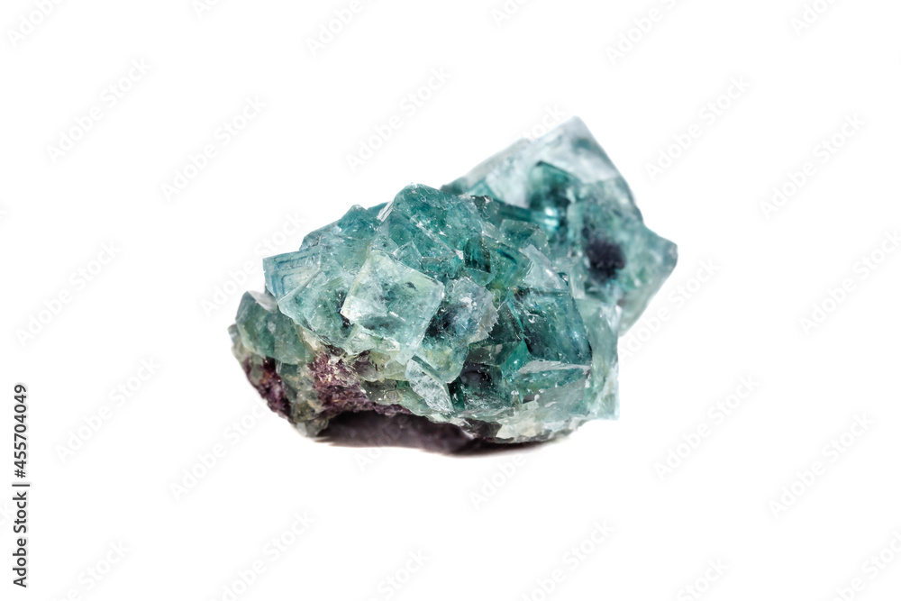 Macro mineral stone Fluorite on a white background Macro mineral stone Fluorite on a white background
