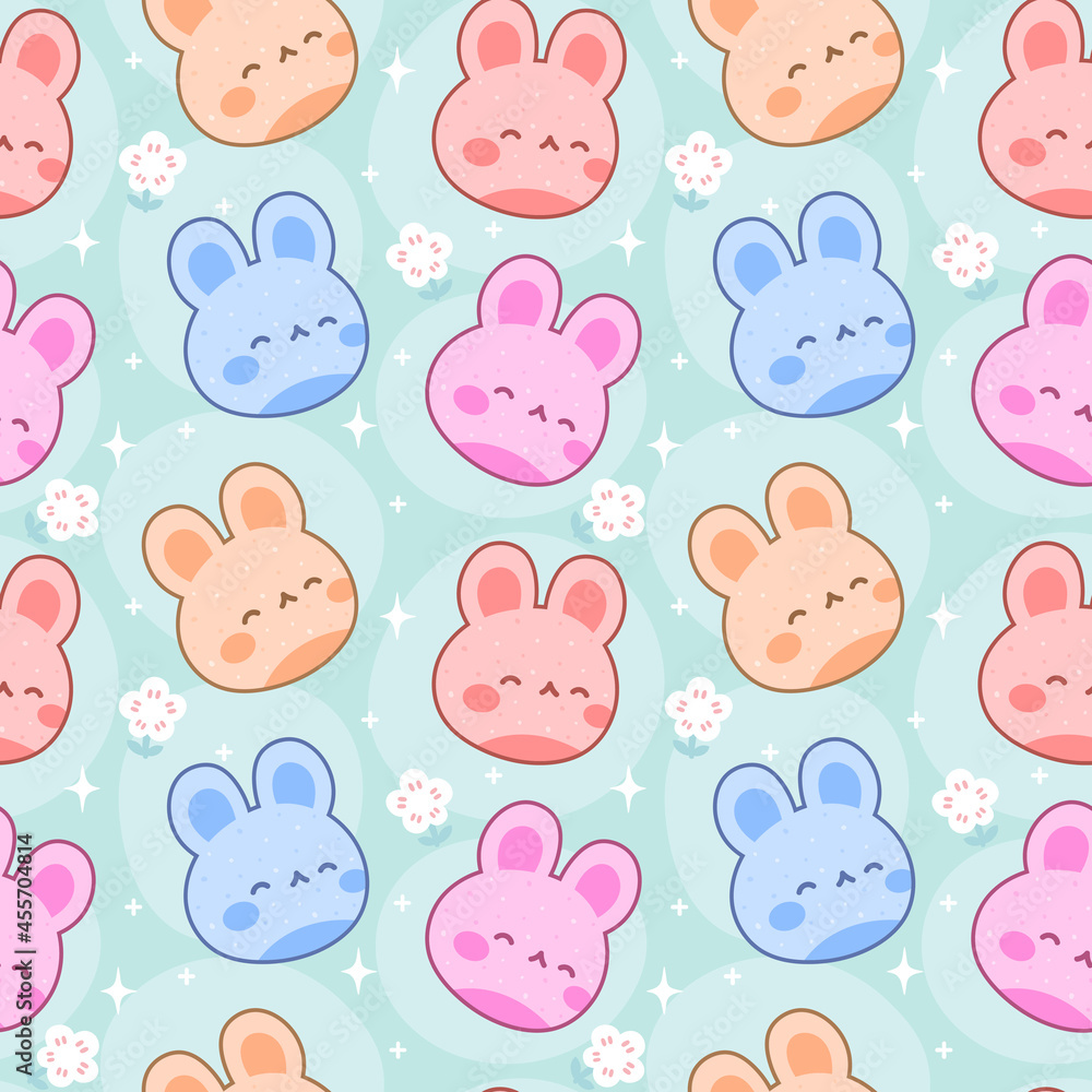 Rabbit with cute bunny seamless pattern, kawaii rabbit animals background, easter vector illustration Rabbit with cute bunny seamless pattern, kawaii rabbit animals background, easter vector illustration