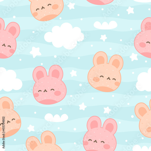 Rabbit with cute bunny seamless pattern, kawaii rabbit animals background, easter vector illustration