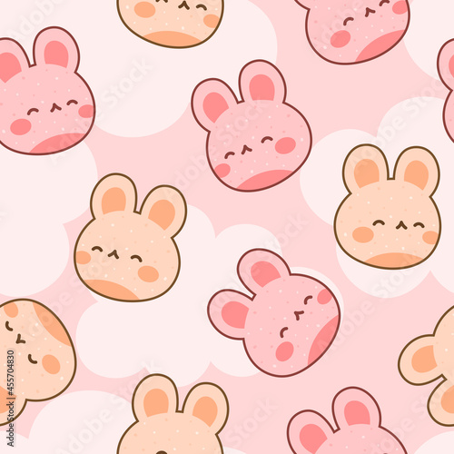 Rabbit with cute bunny seamless pattern, kawaii rabbit animals background, easter vector illustration